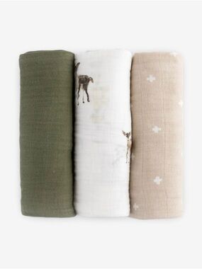 Little Unicorn Cotton Muslin Swaddle Blanket Set of 3 “Oh Dear” Like New